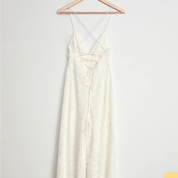 *SOLD* Lulus All About Tonight White Lace Wide-Leg Lace-Up Jumpsuit - Picture 4 of 5